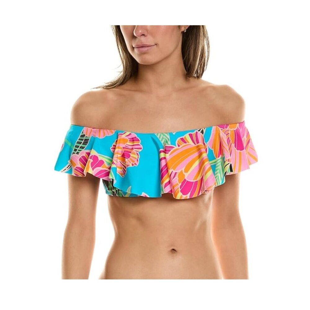 NWT Trina Turk Women's Poppy Ruffle Bandeau Top Multicolor Size 4 $100 8B555